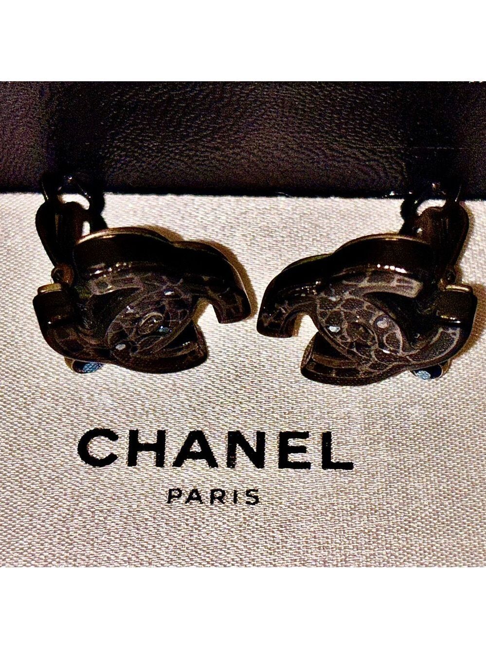 CHANEL Blue Crystal Logo Earrings - Authentic- with Box/Bag - Picture 7 of 13